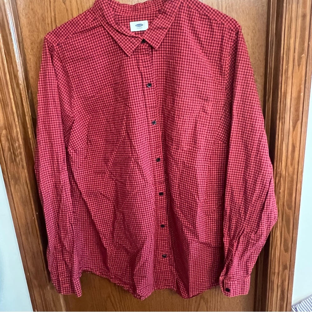 Old Navy Black And Red Check Button Down Shirt Size XXL